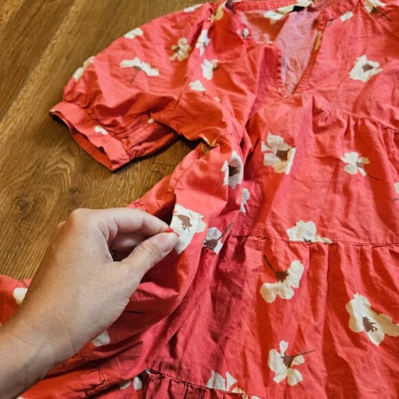 Universal Thread Mini Dress Women Small Pink Coral Floral Puff Sleeve Tiered - Picture 9 of 9